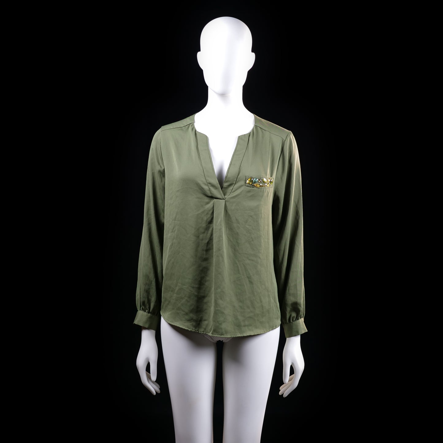 H&M - blouse - Olive - (Storlek: 38)
