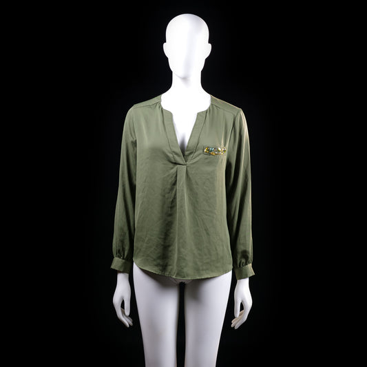 H&M - blouse - Olive - (Storlek: 38)