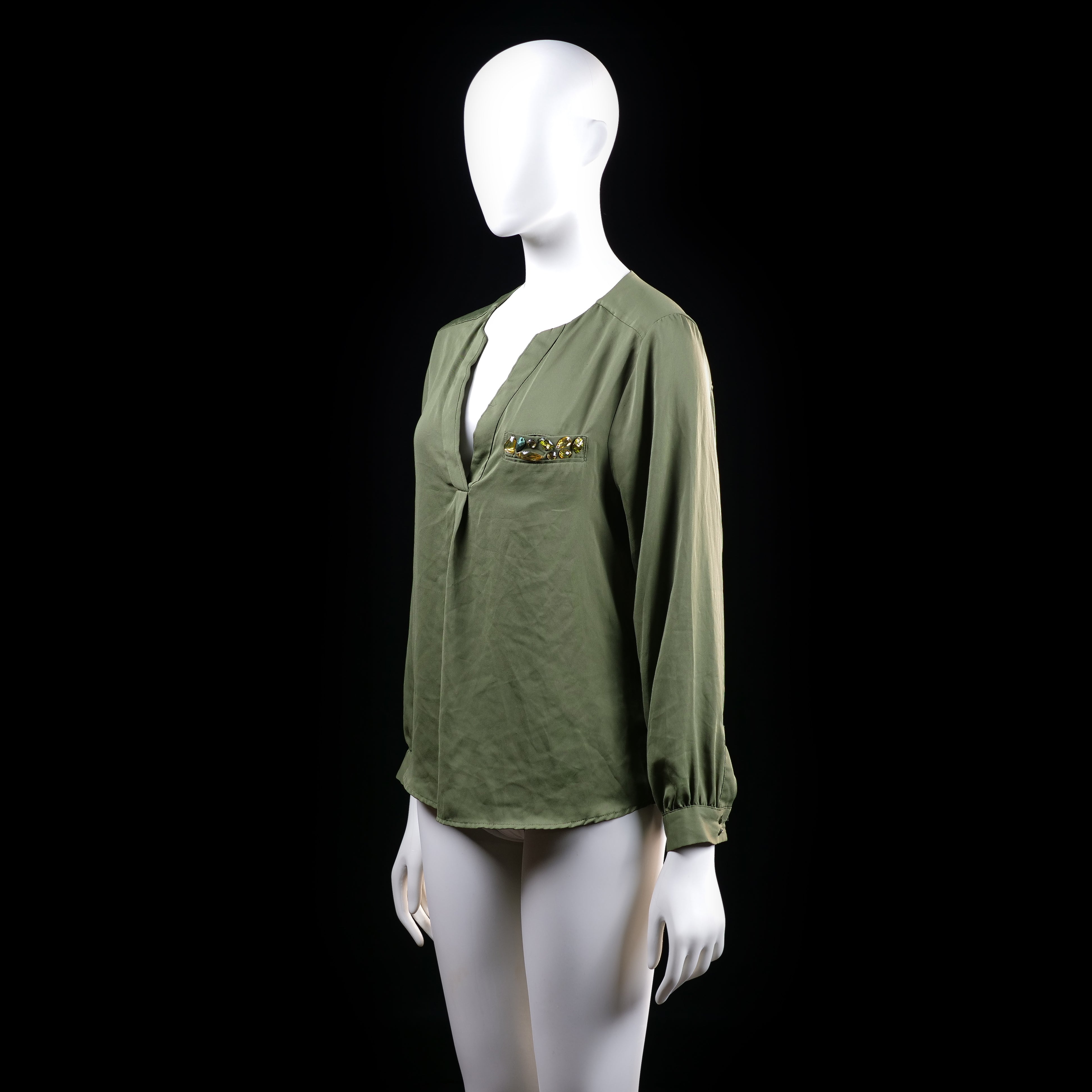 H&M - blouse - Olive - (Storlek: 38)
