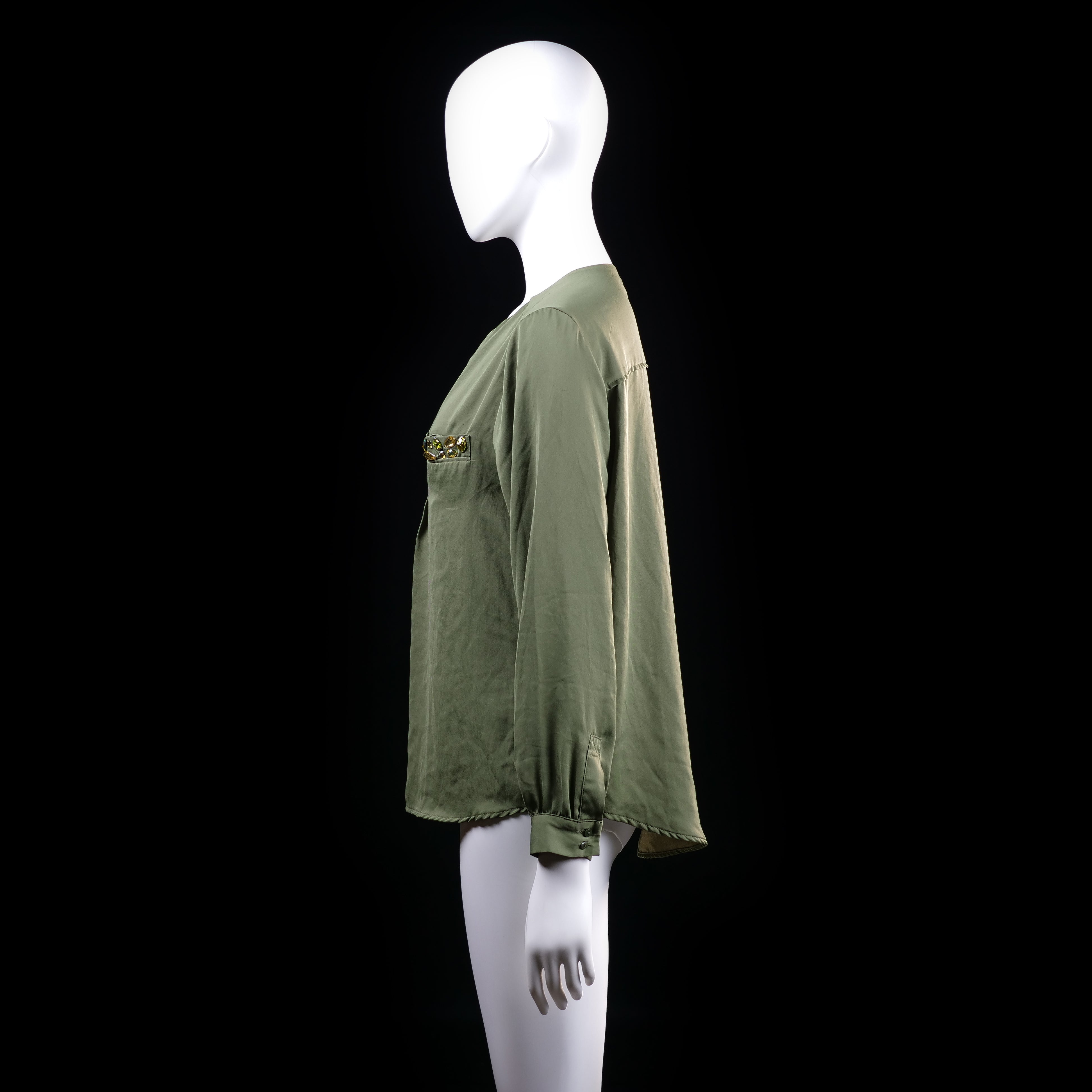 H&M - blouse - Olive - (Storlek: 38)