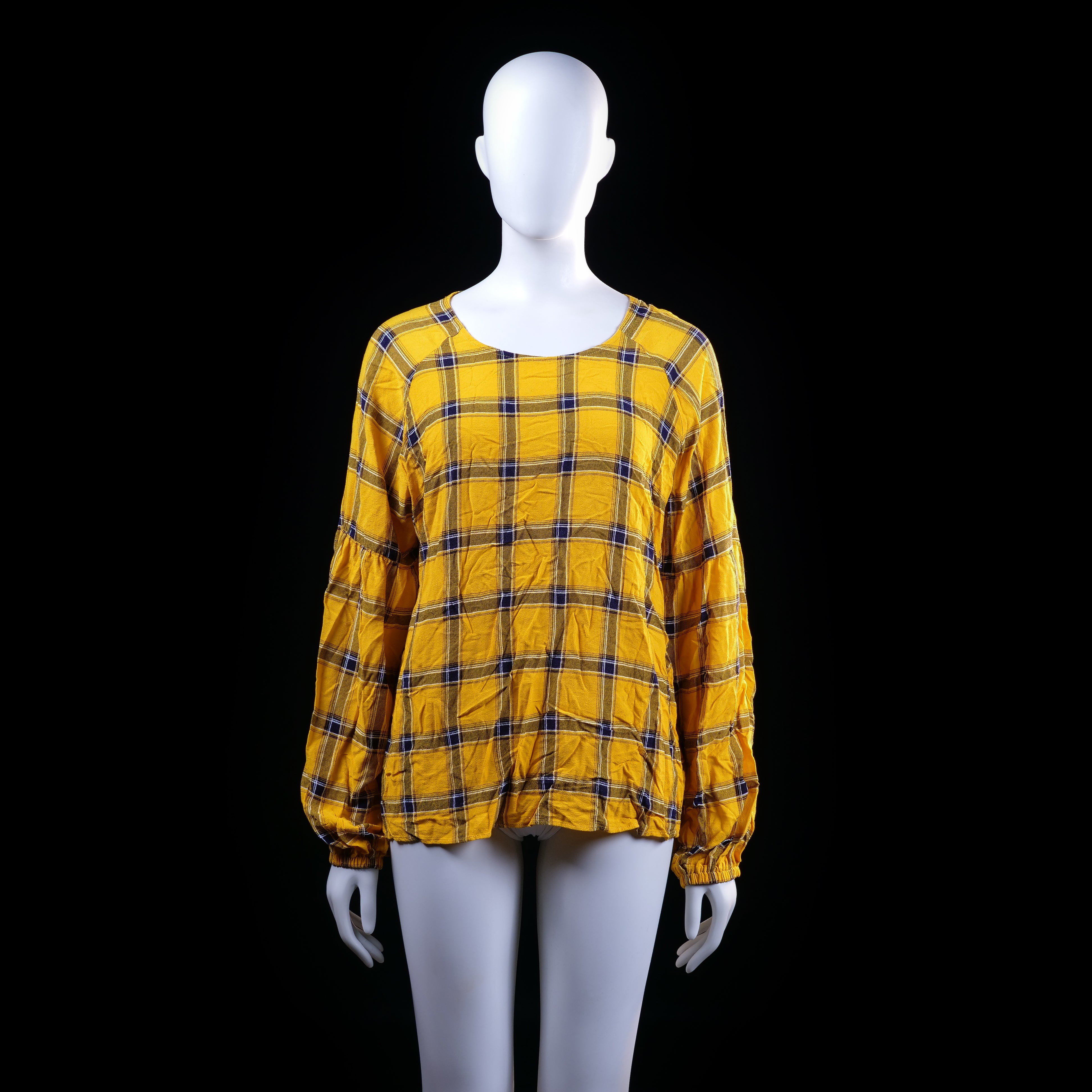 Cubus - blouse - Mustard, Navy - (Storlek: 44)