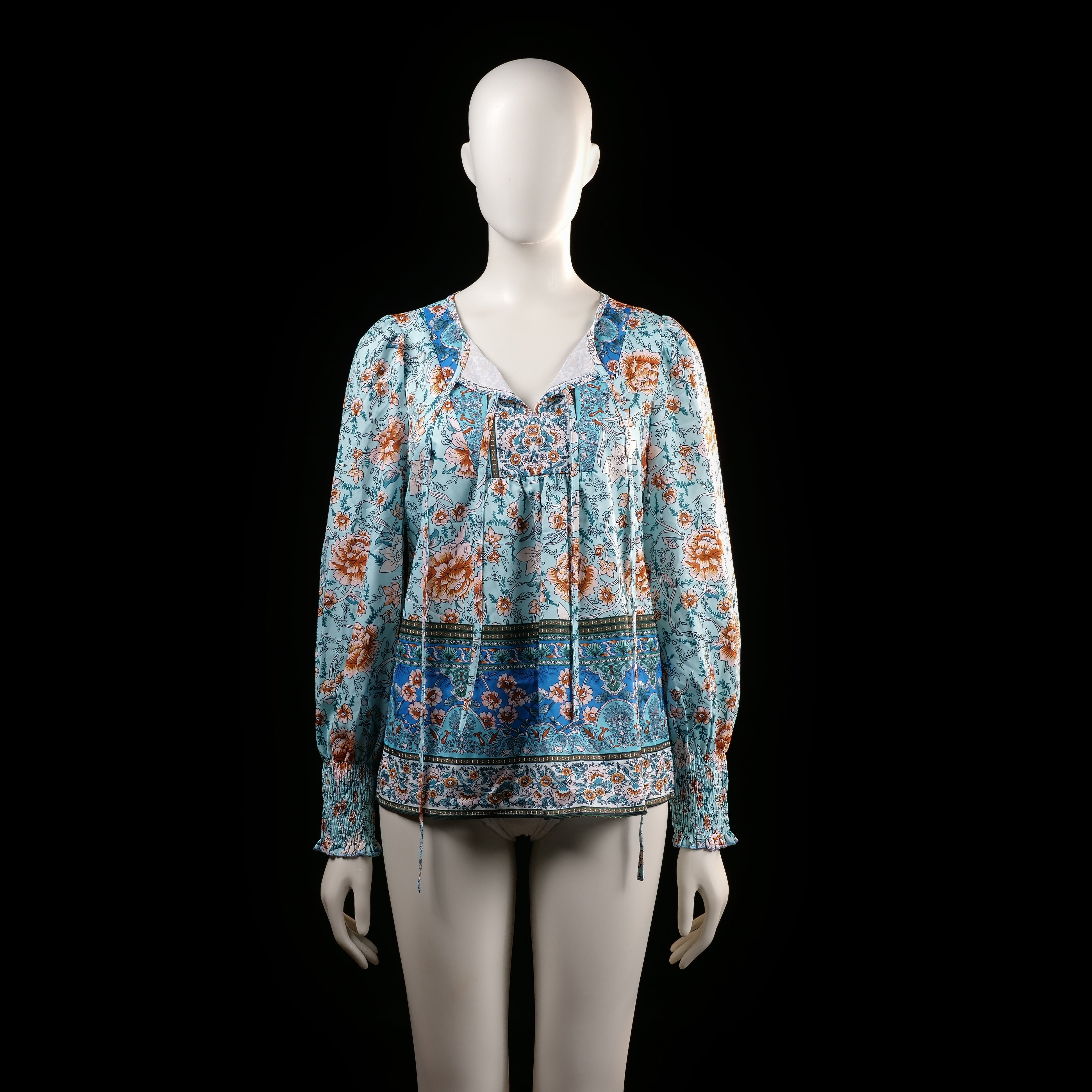 blouse - Light Blue, Rust - (Storlek: S)