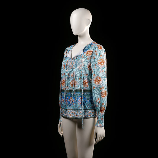 blouse - Light Blue, Rust - (Storlek: S)