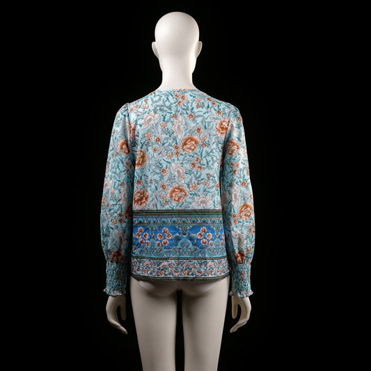 blouse - Light Blue, Rust - (Storlek: S)