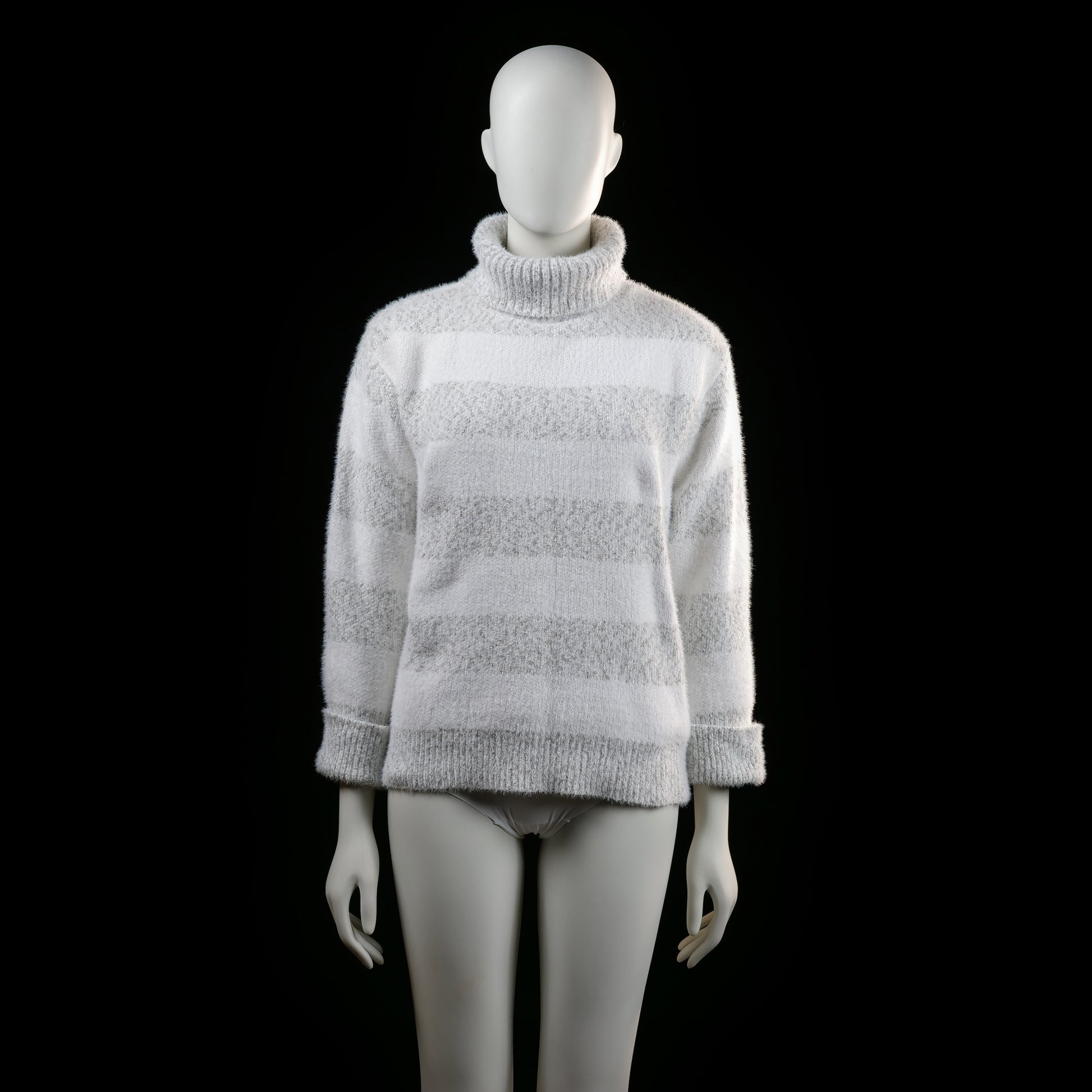 turtleneck - White, Light Gray - (Storlek: M)