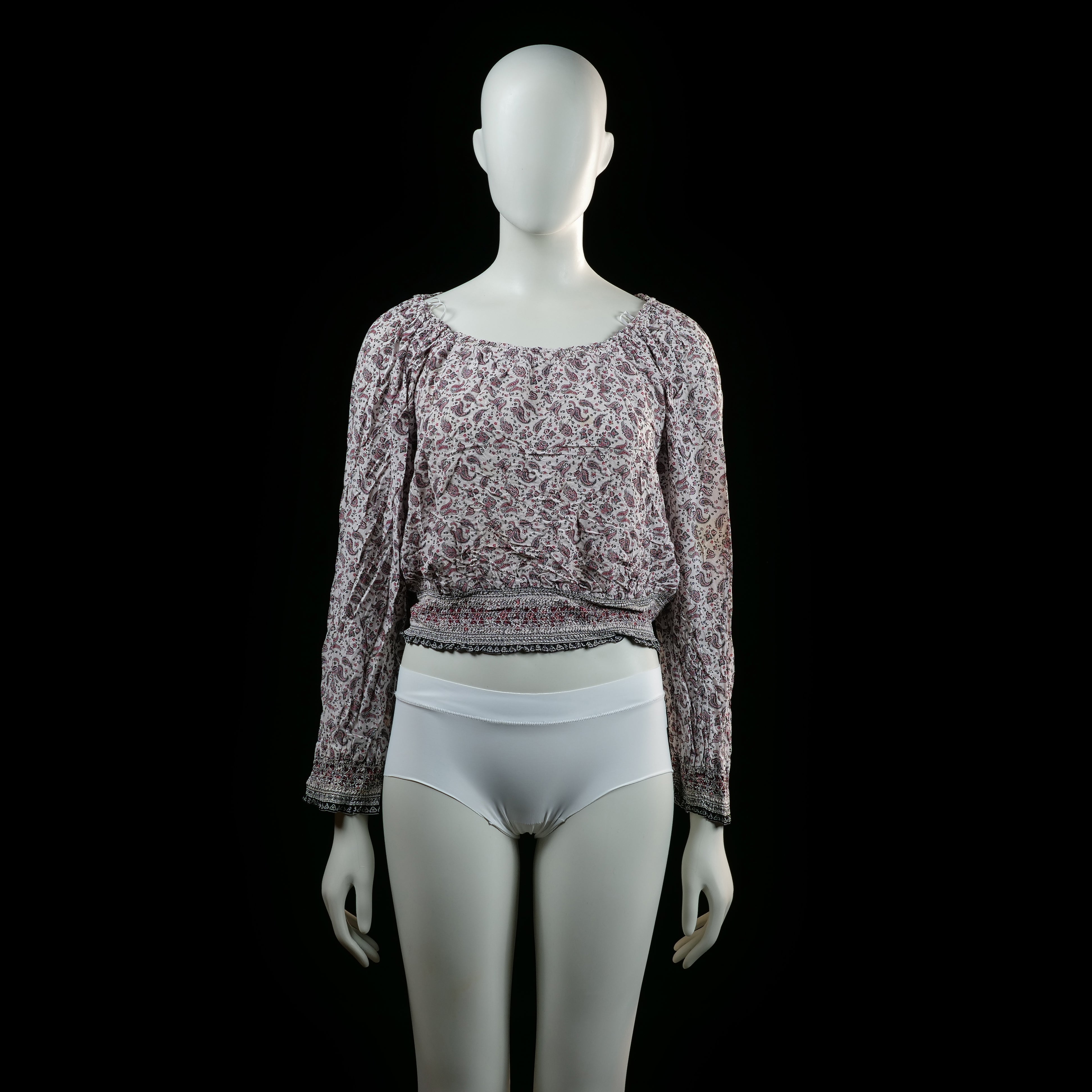 H&M - blouse - White, Burgundy - (Storlek: 34)