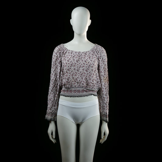 H&M - blouse - White, Burgundy - (Storlek: 34)