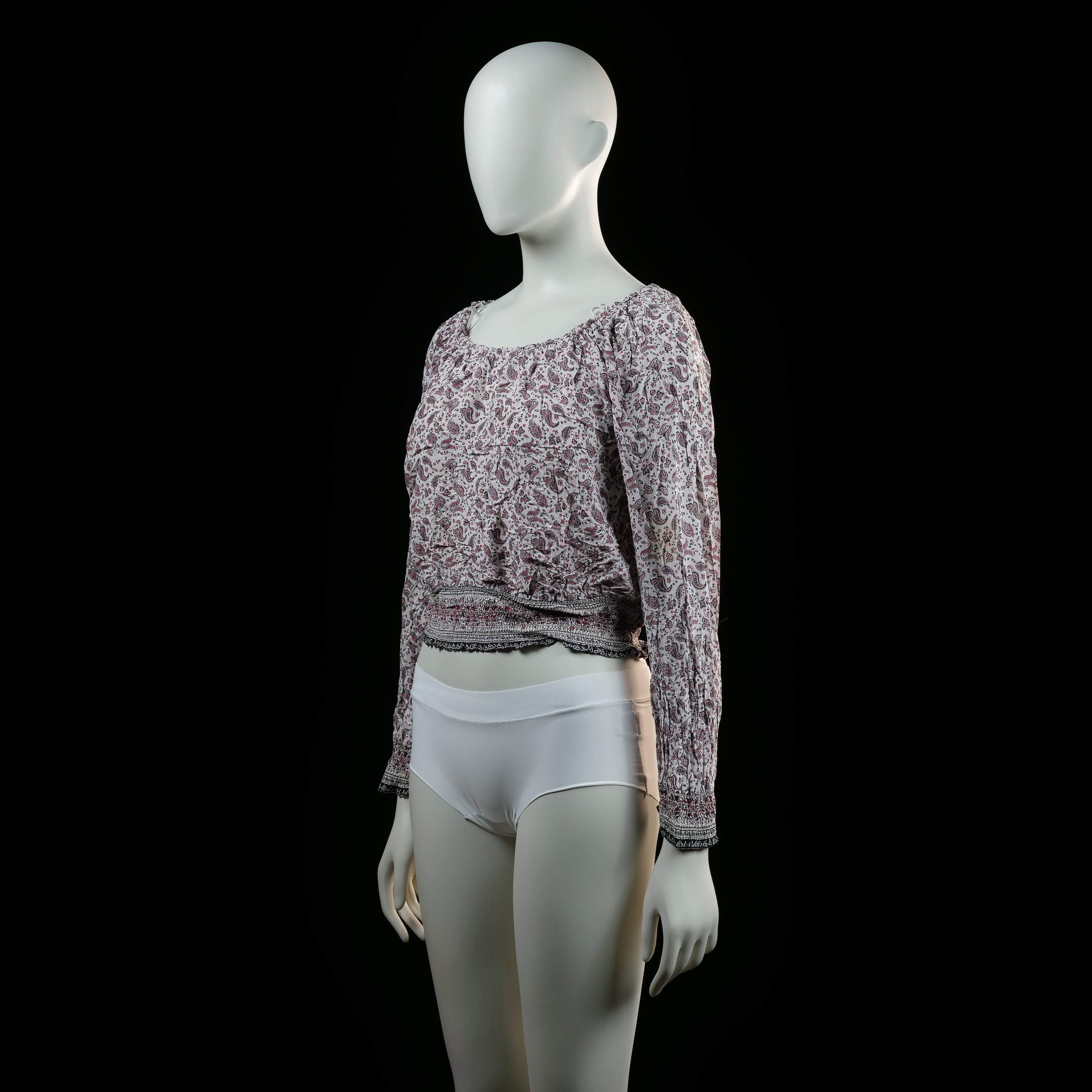 H&M - blouse - White, Burgundy - (Storlek: 34)