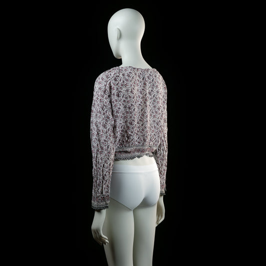 H&M - blouse - White, Burgundy - (Storlek: 34)