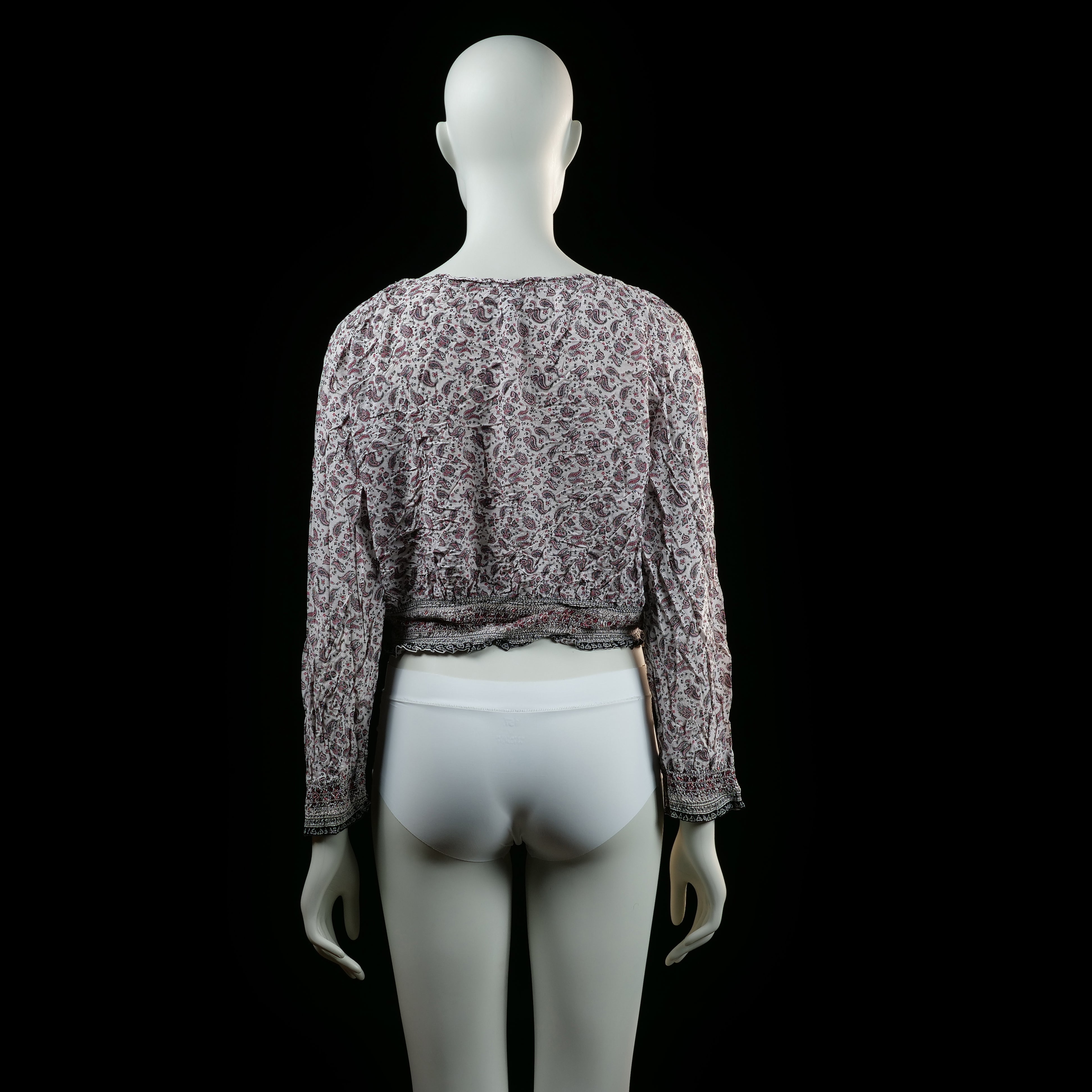 H&M - blouse - White, Burgundy - (Storlek: 34)