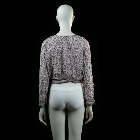 H&M - blouse - White, Burgundy - (Storlek: 34)