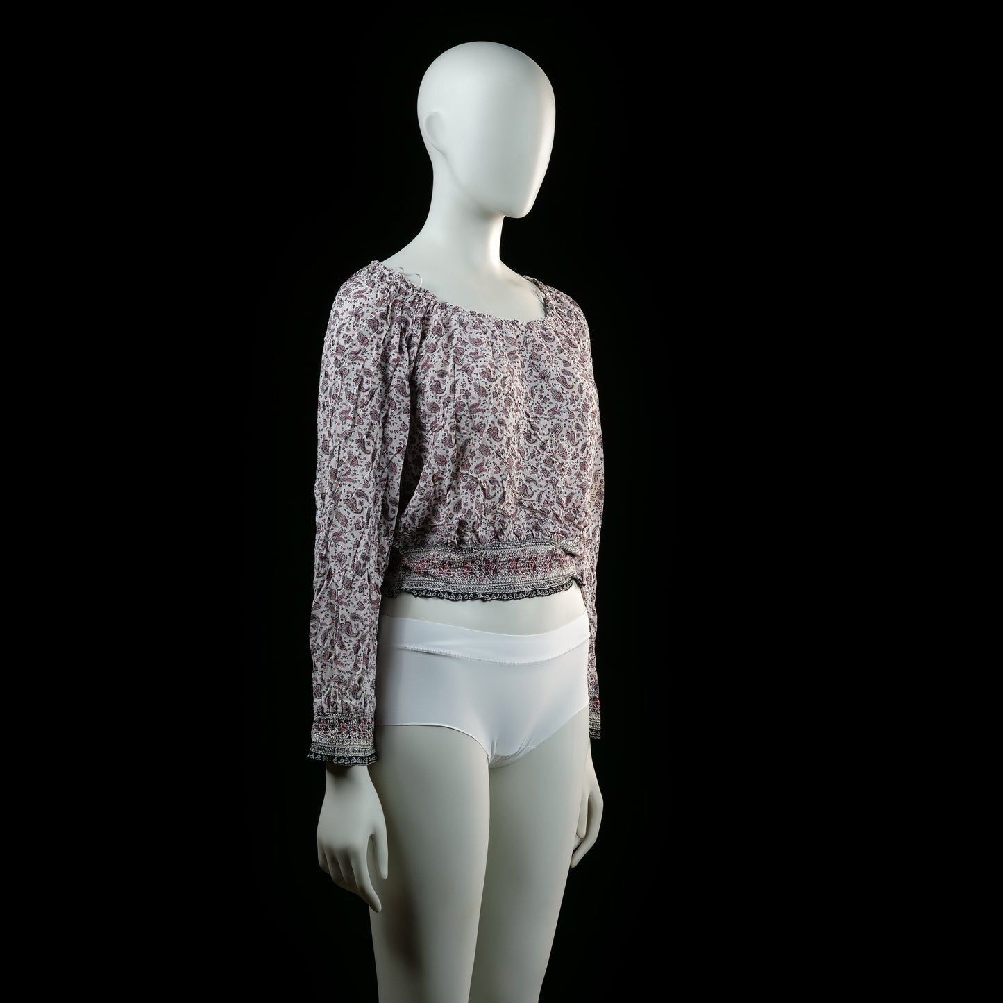 H&M - blouse - White, Burgundy - (Storlek: 34)