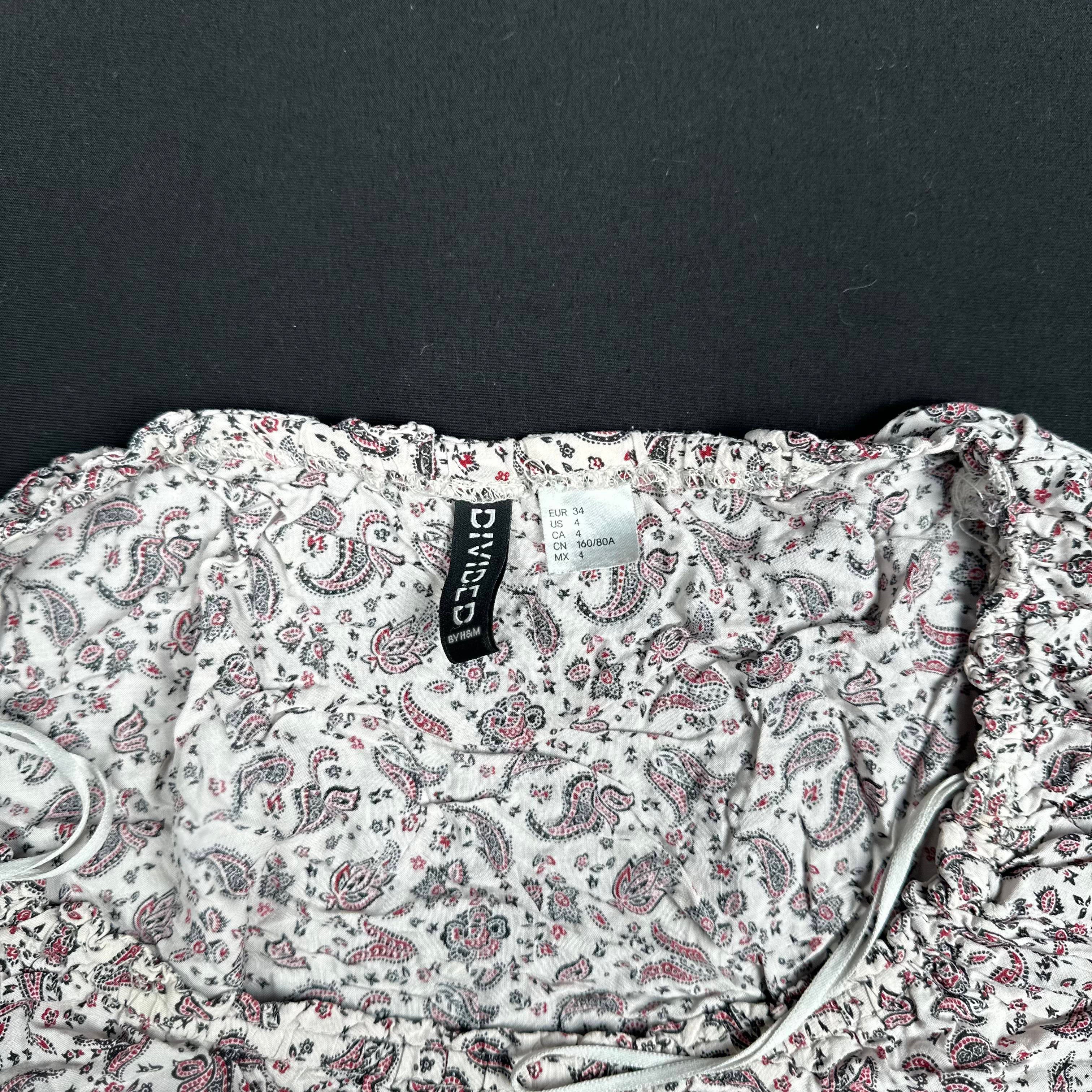 H&M - blouse - White, Burgundy - (Storlek: 34)