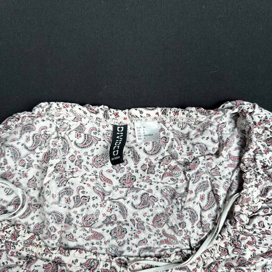 H&M - blouse - White, Burgundy - (Storlek: 34)