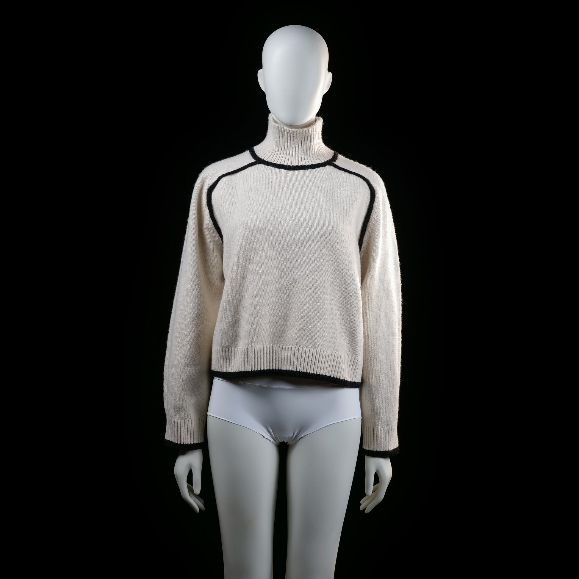 H&M - turtleneck - Ivory, Black - (Storlek: S)