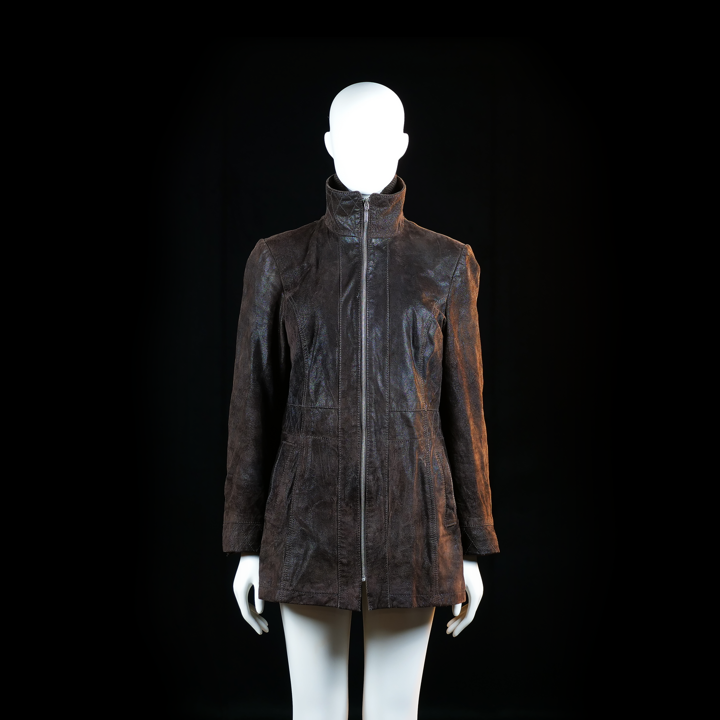 Donna - leather jacket - Dark Brown - (Storlek: 40)