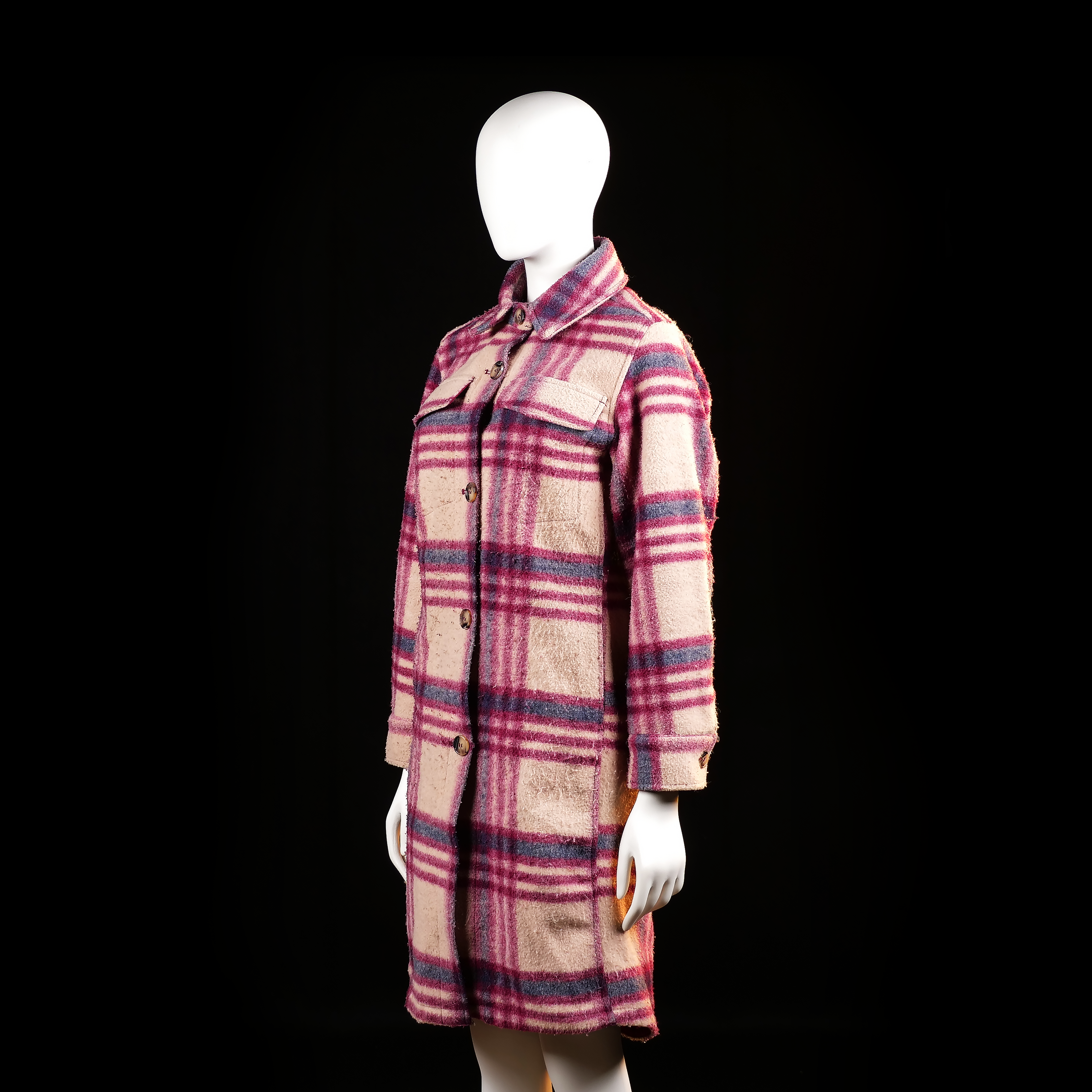 H&M - overcoat - Beige, Burgundy - (Storlek: XS)