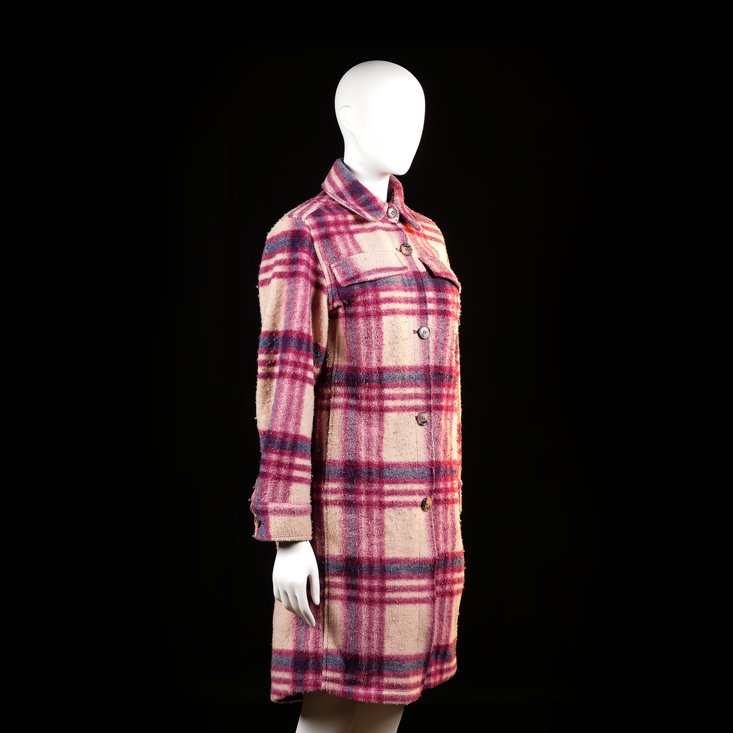 H&M - overcoat - Beige, Burgundy - (Storlek: XS)