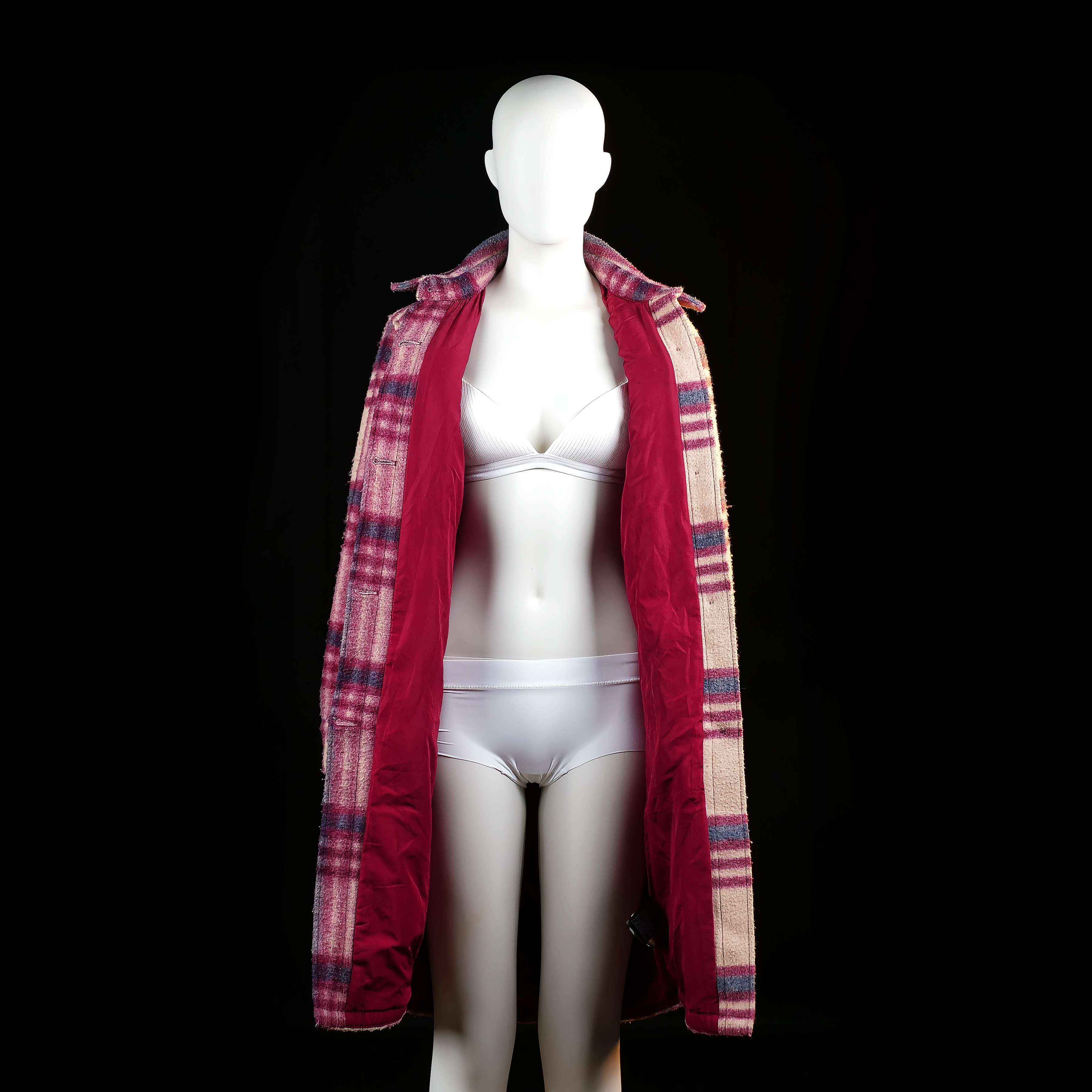 H&M - overcoat - Beige, Burgundy - (Storlek: XS)