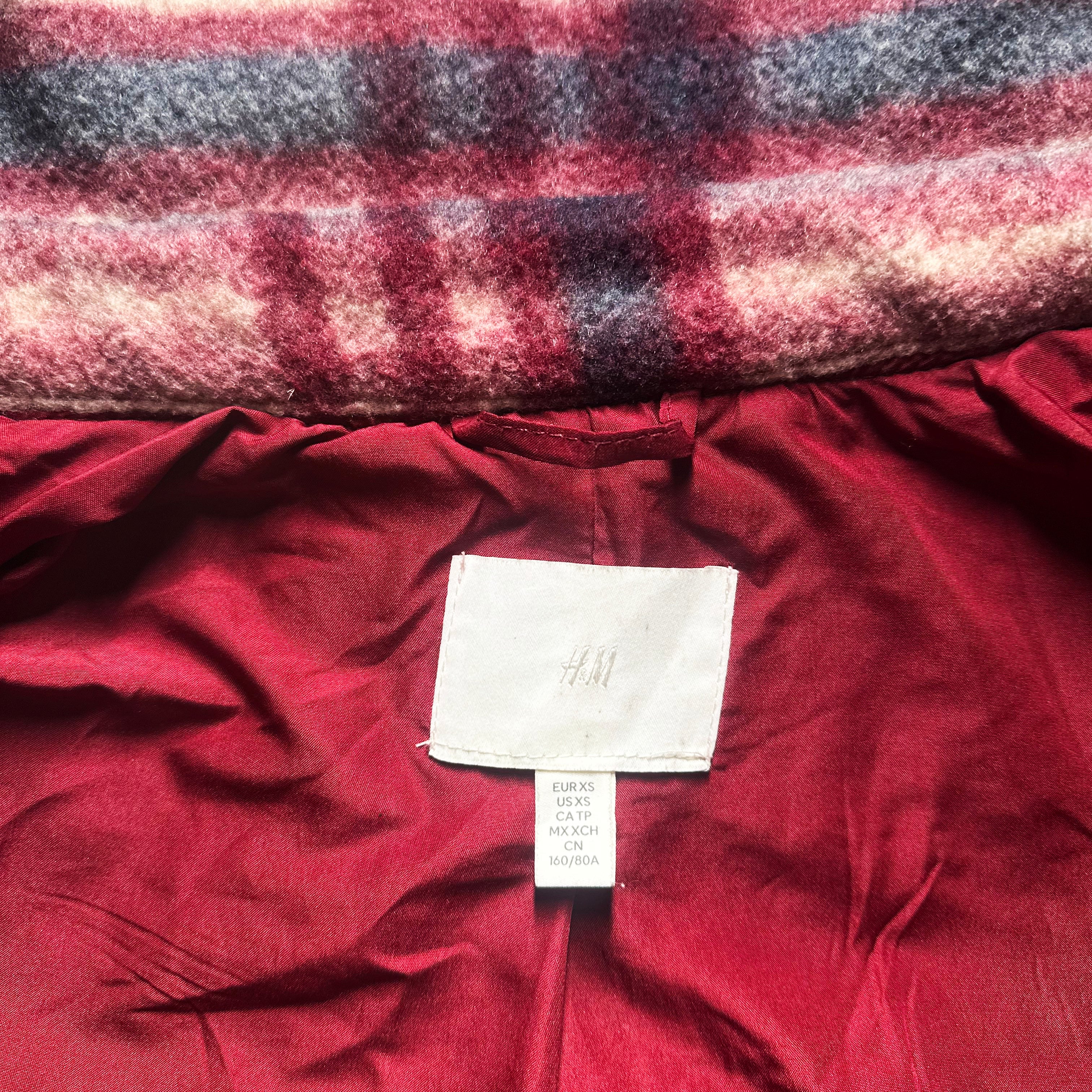 H&M - overcoat - Beige, Burgundy - (Storlek: XS)