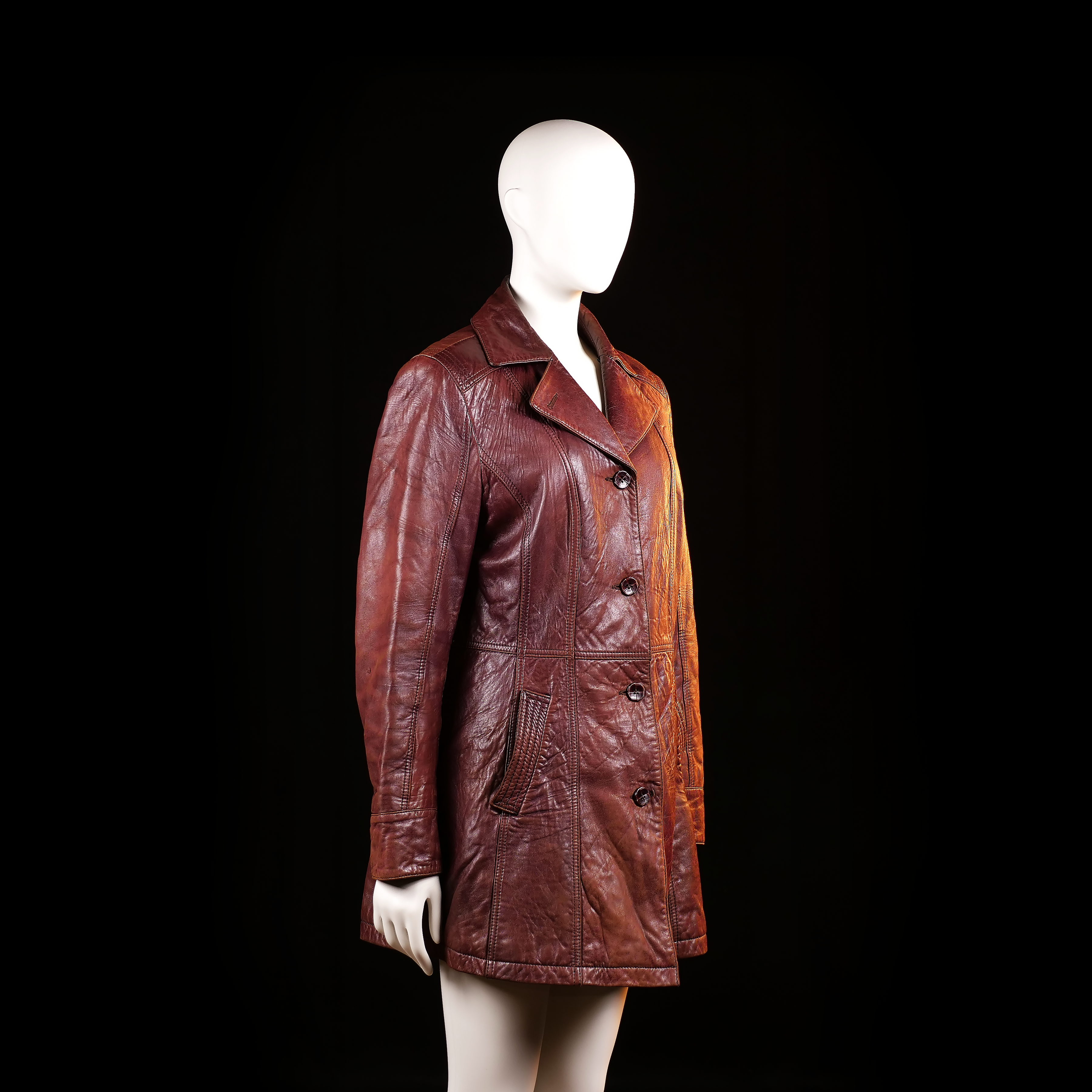 Donna - leather jacket - Brown - (Storlek: 42)