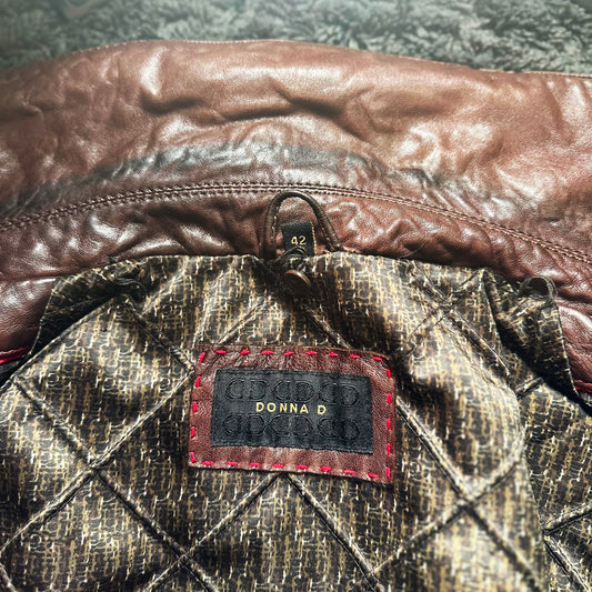 Donna - leather jacket - Brown - (Storlek: 42)